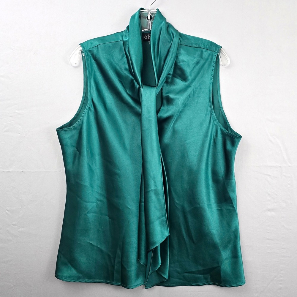 Kasper Sleeveless Front Tie Emerald Green Women Shirt L‎